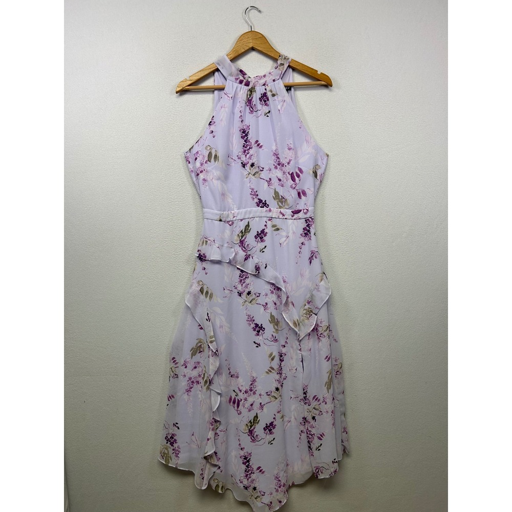 Floral Garden Party White House Black Market 4 Lavender Ruffle Halter Dress